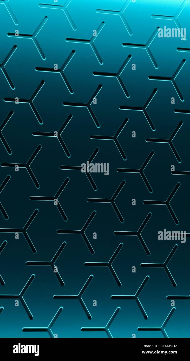 Motif géométrique complexe dans les tons de sarcelle et bleu avec design hexagonal dimensionnel Banque D'Images