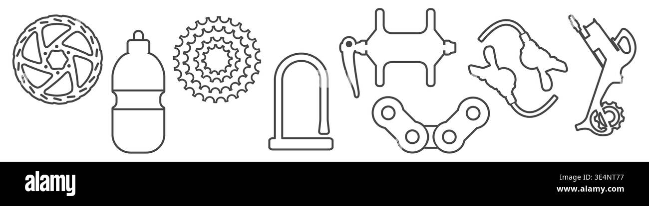 Icônes de ligne de pièces de bicyclette définies. Illustration vectorielle sur fond transparent Illustration de Vecteur