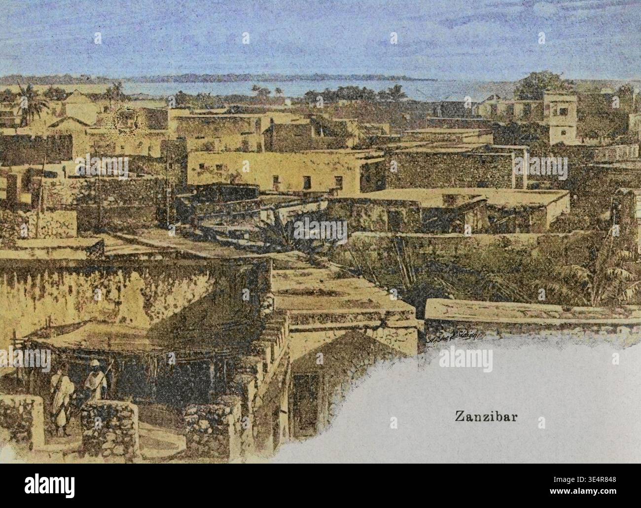 Zanzibar, Tanzanie. Vue sur la ville. Photogravure d'après une photographie de H. M. Stanley de la fin du XIXe siècle. Colorisé. Banque D'Images