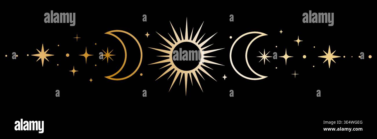 Conception détaillée des symboles de soleil et de lune Illustration de Vecteur
