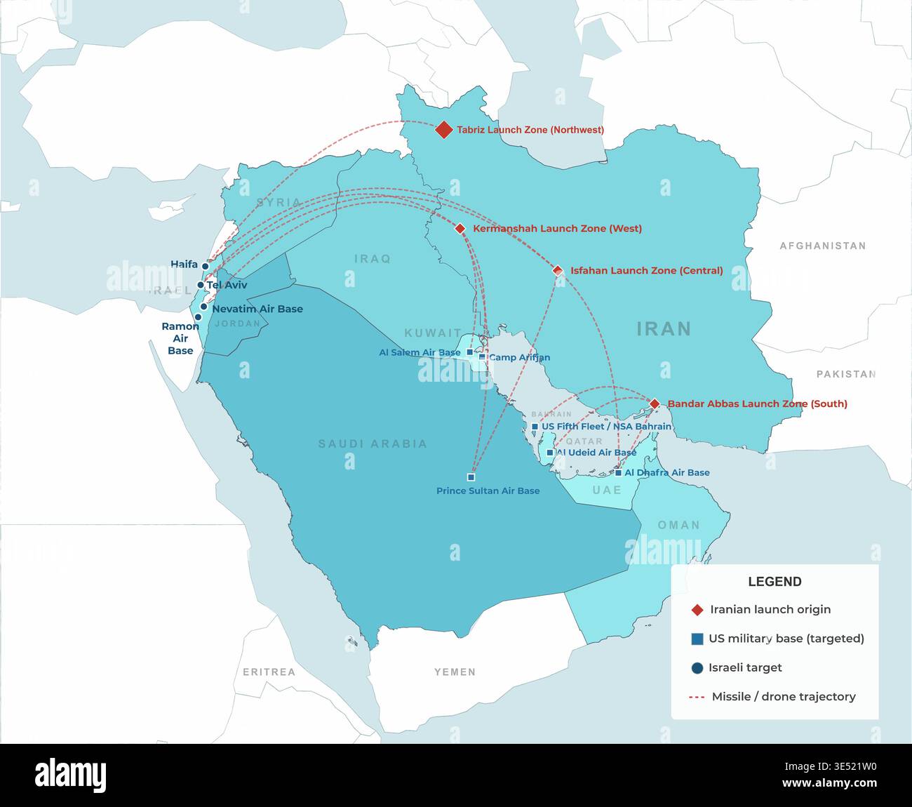 Cibles de frappe AMÉRICAINES et israéliennes à travers l'Iran - nucléaire et militaire Illustration de Vecteur