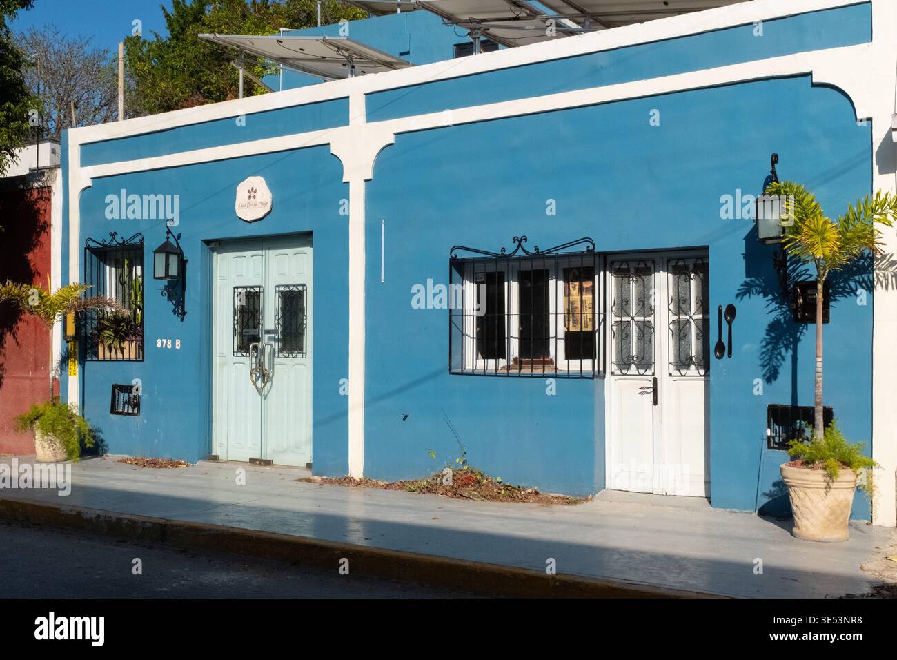 Maison bleue dans le centre-ville de Merida, Yucatan, Mexique Banque D'Images