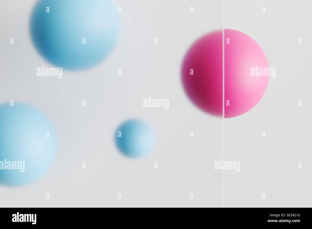 Glassmorphisme 3D avec verre givré et sphères roses et bleues sur blanc Banque D'Images