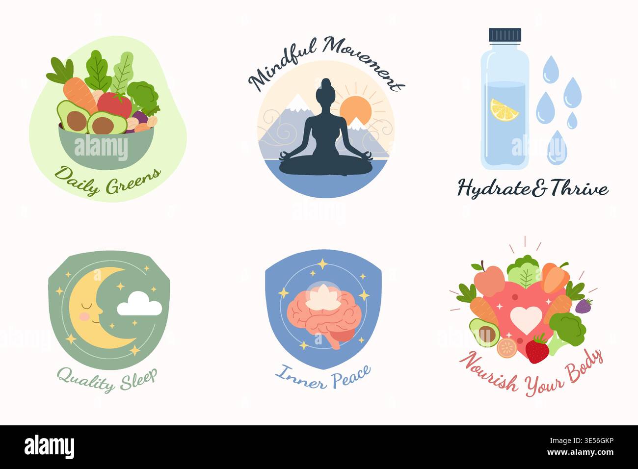 Collection d'icônes holistique Wellness and Healthy Lifestyle Illustration de Vecteur
