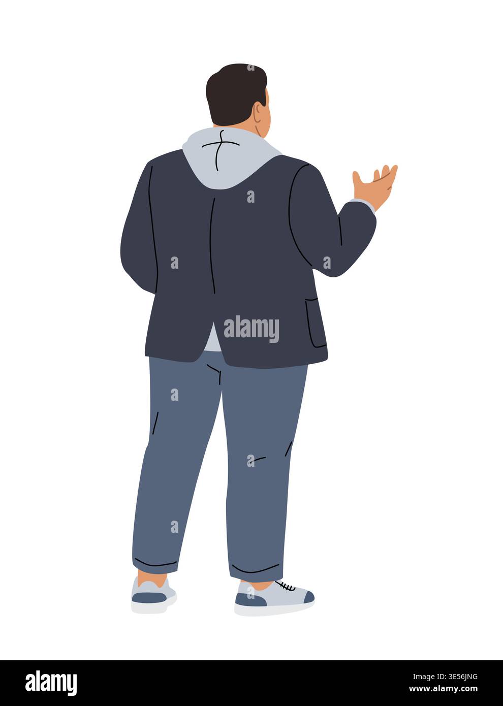 L'homme se tient avec le dos tourné, faisant des gestes désinvoltes Illustration de Vecteur