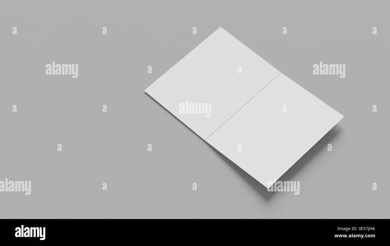 Maquette de brochure à pliage double sur fond gris clair avec texture de papier blanc, composition propre et espace négatif, idéal pour la marque d'entreprise an Banque D'Images