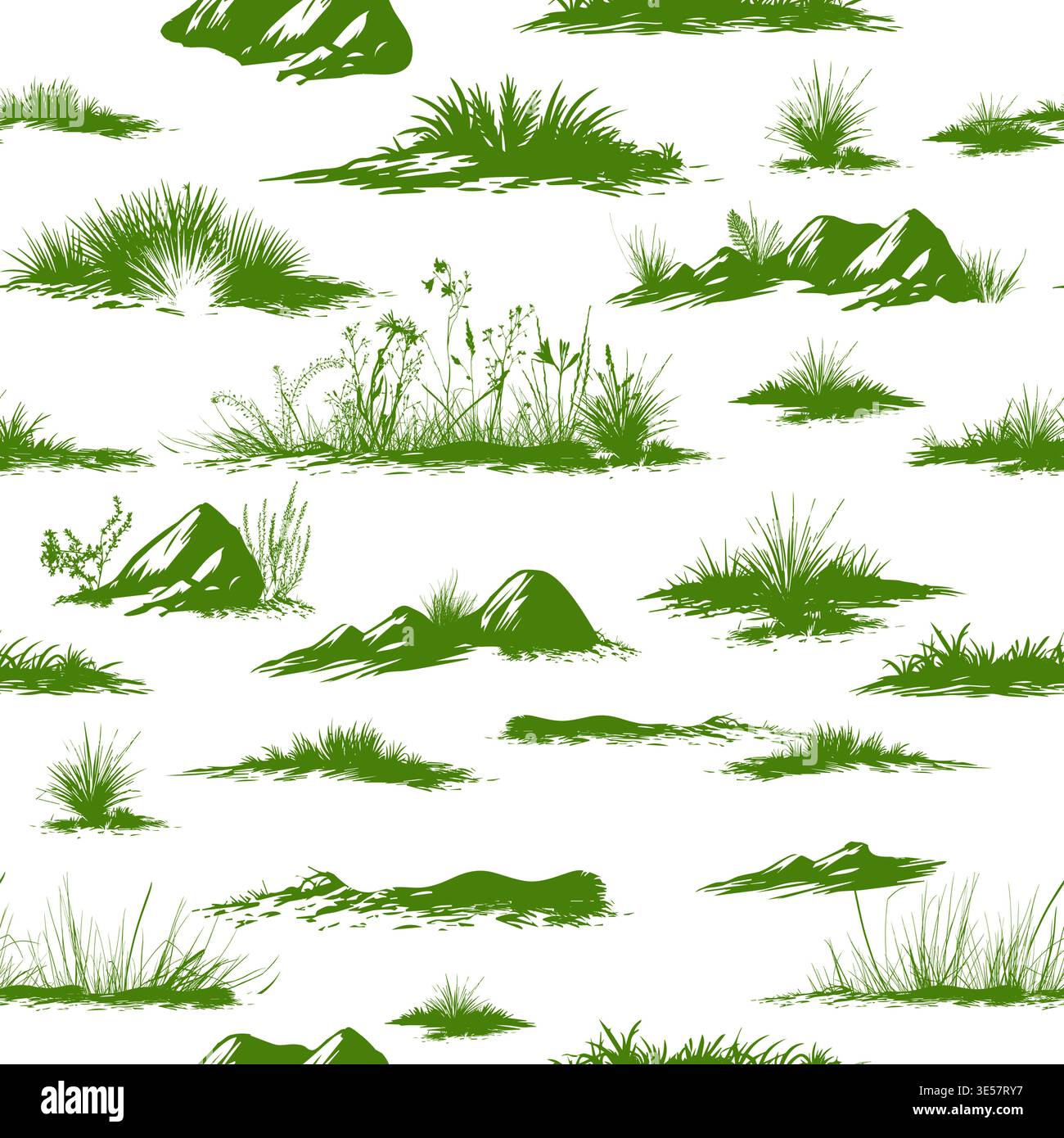 Motif imprimé gazon sans couture. Dessiné à la main. Pas ai, illustration vectorielle. Illustration de Vecteur