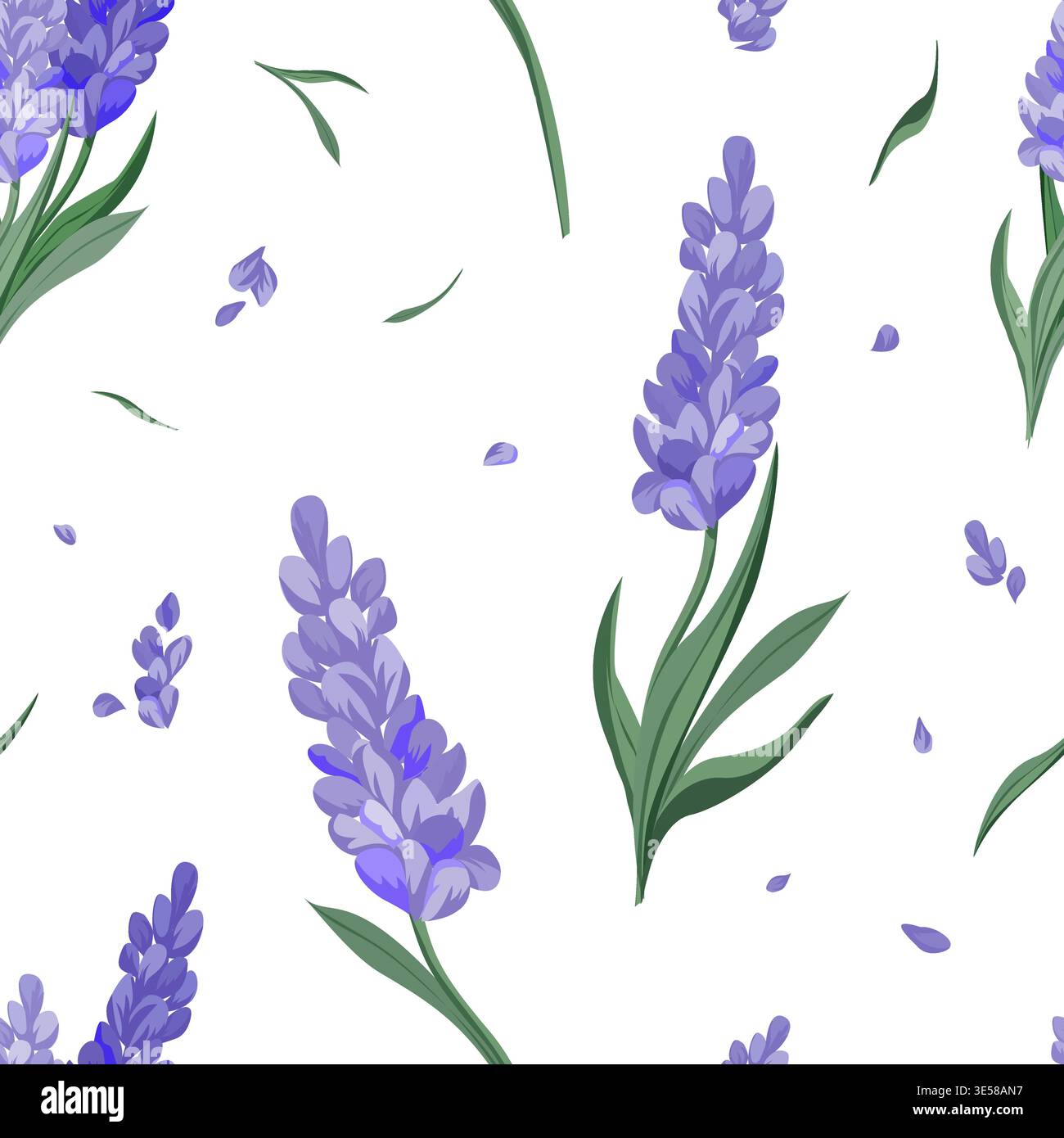 Motif vectoriel sans couture délicat avec fleurs et pétales de lavande dessinés à la main. Idéal pour les textiles de style provençal, le papier peint et les emballages écologiques. Illustration de Vecteur