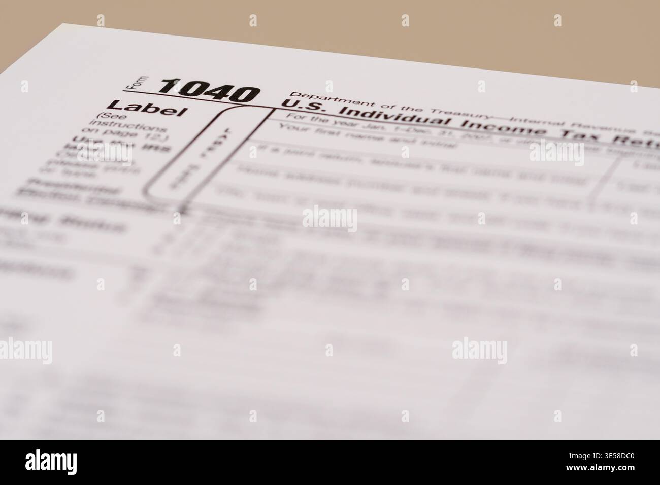 IRS Tax Form 1040 en gros plan concept de déclaration d'impôt sur le revenu des États-Unis Banque D'Images