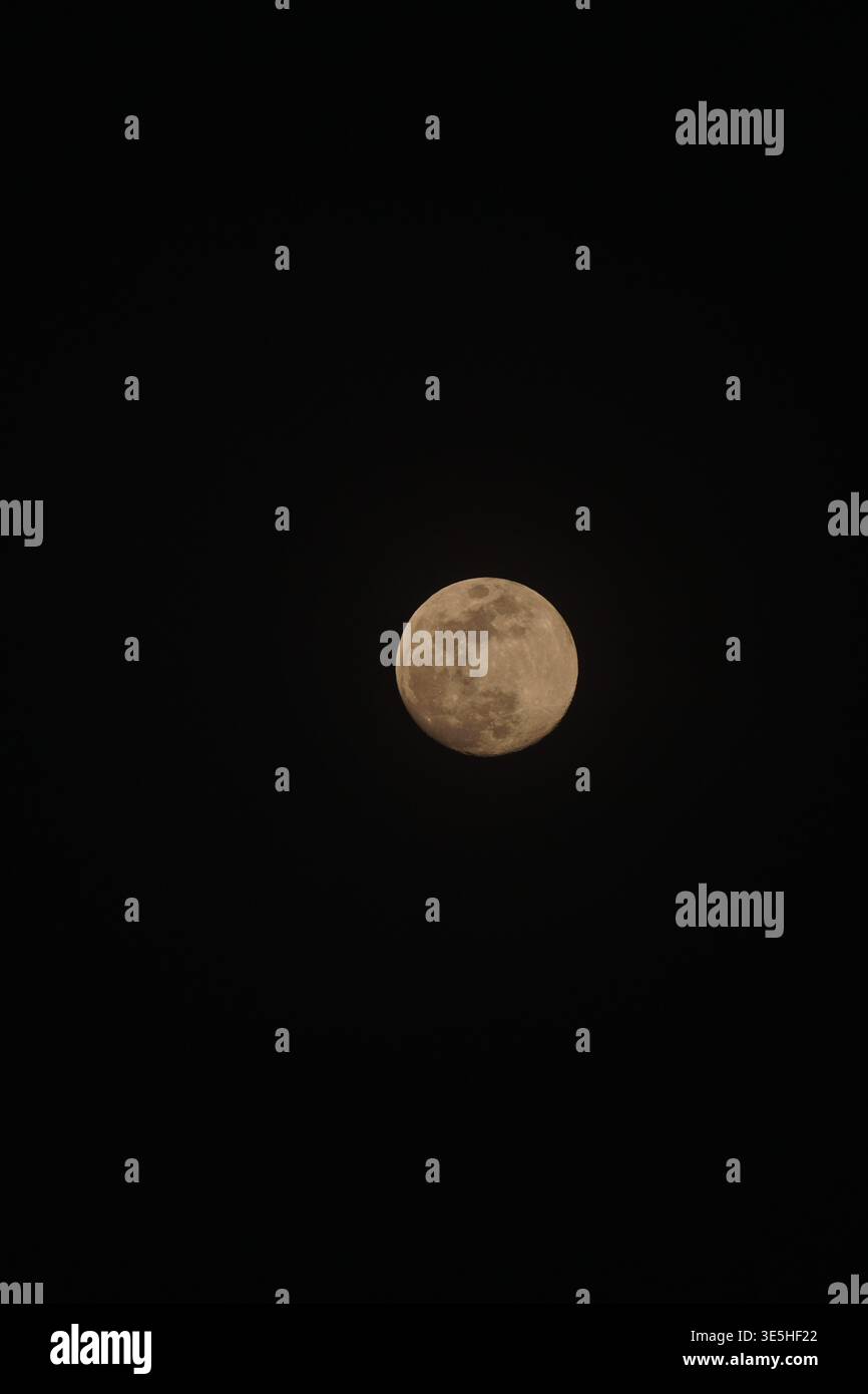 La pleine lune brille sur le paysage silencieux du désert la nuit Banque D'Images