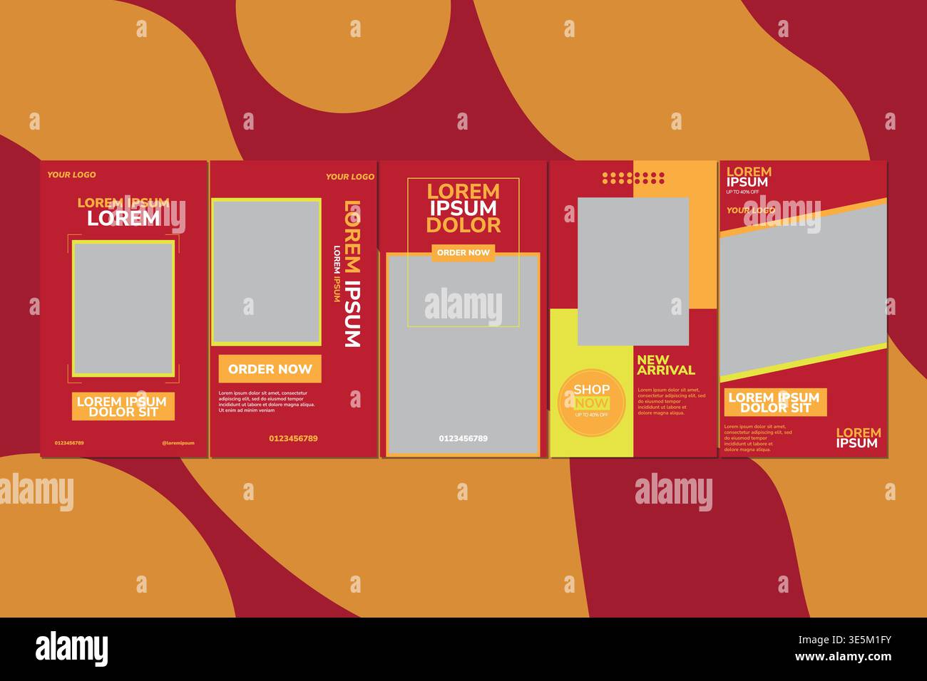 Instagram Stories Template Set avec Bold Red et Yellow Modern Design Illustration de Vecteur