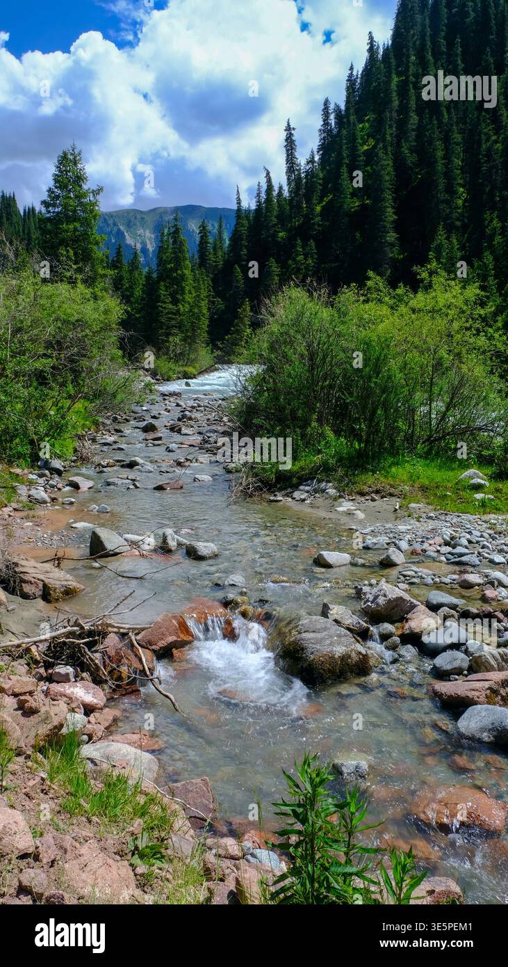 Rivière Jeti Oguz au Kirghizistan. Banque D'Images