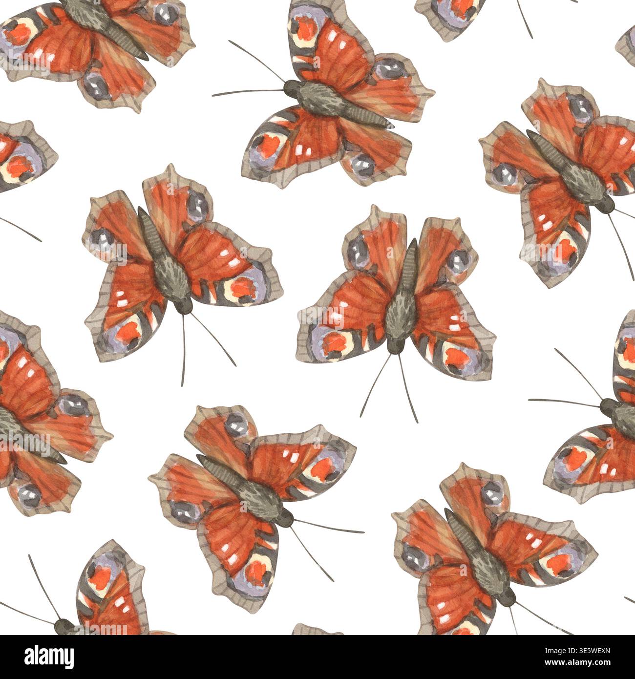 Motif aquarelle sans couture avec papillons paon Banque D'Images