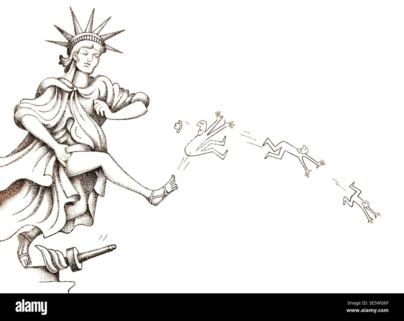 Écriture manuscrite dans le style de Statue de la liberté expulsant la figure humaine des États-Unis Banque D'Images