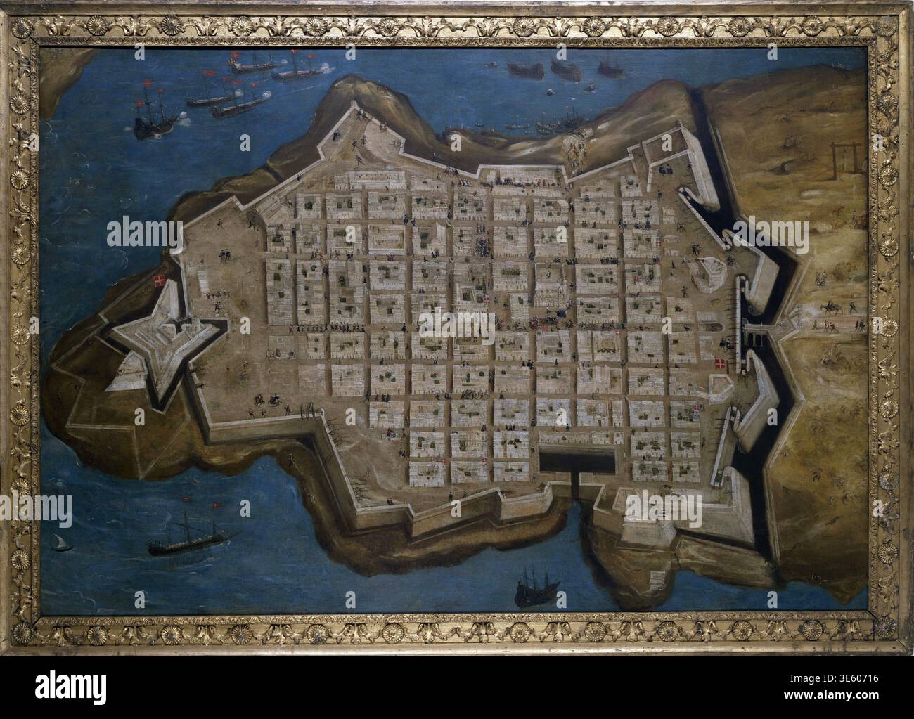 Français : le siège de Malte : la Valette, 13 septembre 1565 il s'agit de la huitième des huit photos commémorant le siège de Malte en 1565. Le dos des toiles porte le chiffre de Charles Ier indiquant qu'elles étaient autrefois dans sa collection. L'ensemble est une version de la plus grande série encore en place dans la salle du Conseil du Palais du Grand Maître à la Valette. Il montre un plan de la nouvelle ville fortifiée de la Valette avec une vue plongeante des bâtiments. Il a été fondé par le Grand Maître Jean Parisot de la Valette et nommé par lui Valletta. La Valette était convaincue que l'avenir o Banque D'Images