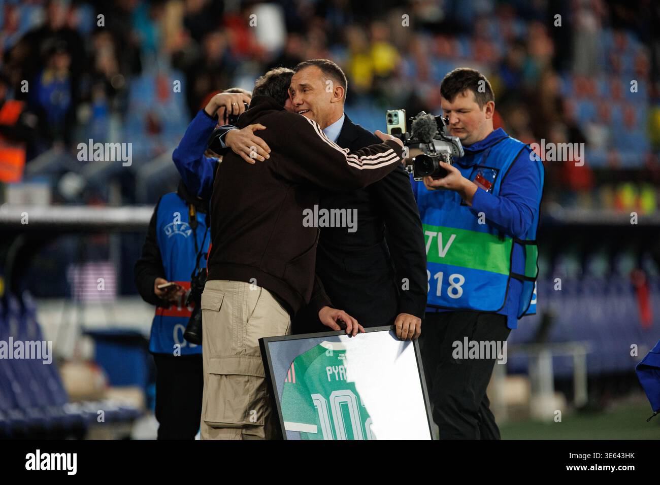 Andriy Shevchenko et Andriy Pyatov vus lors du match amical international entre les équipes nationales de l'Ukraine et de l'Albanie (Ernest Kolodziej/Ball Raw I Banque D'Images