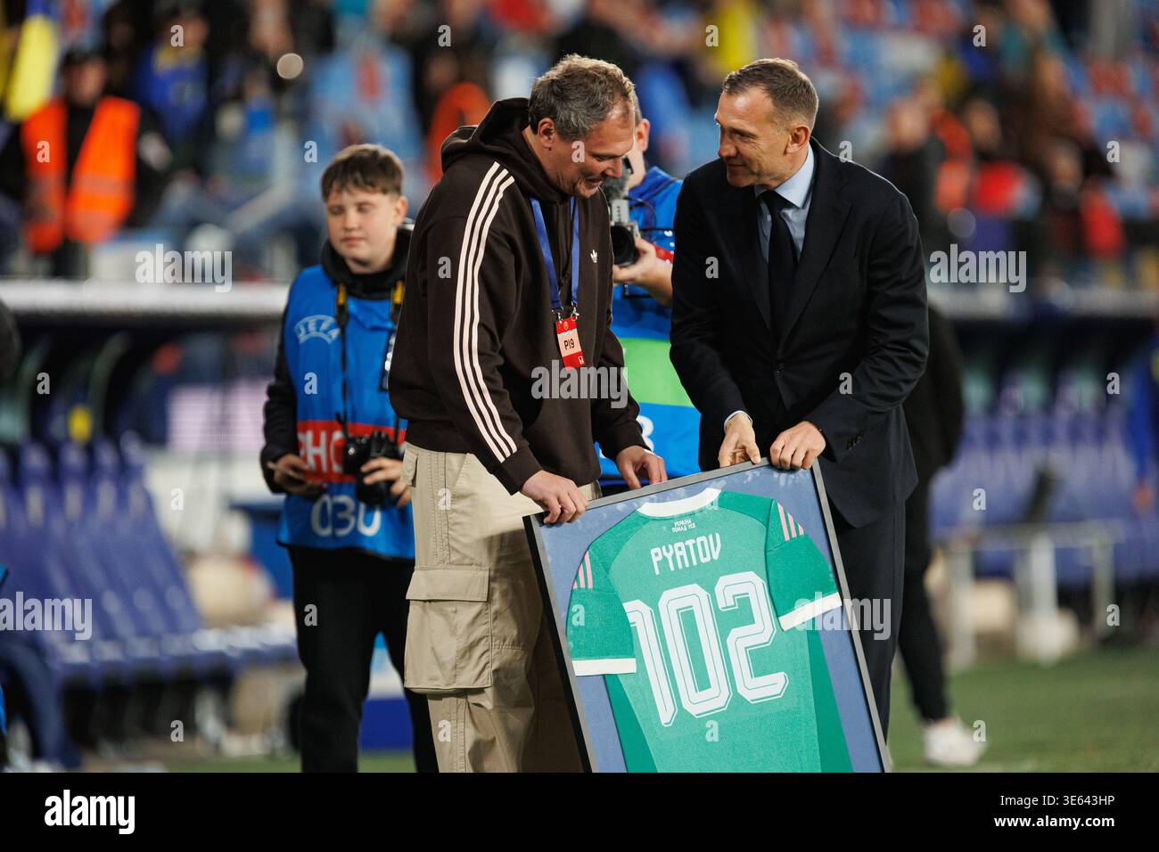Andriy Shevchenko et Andriy Pyatov vus lors du match amical international entre les équipes nationales de l'Ukraine et de l'Albanie (Ernest Kolodziej/Ball Raw I Banque D'Images