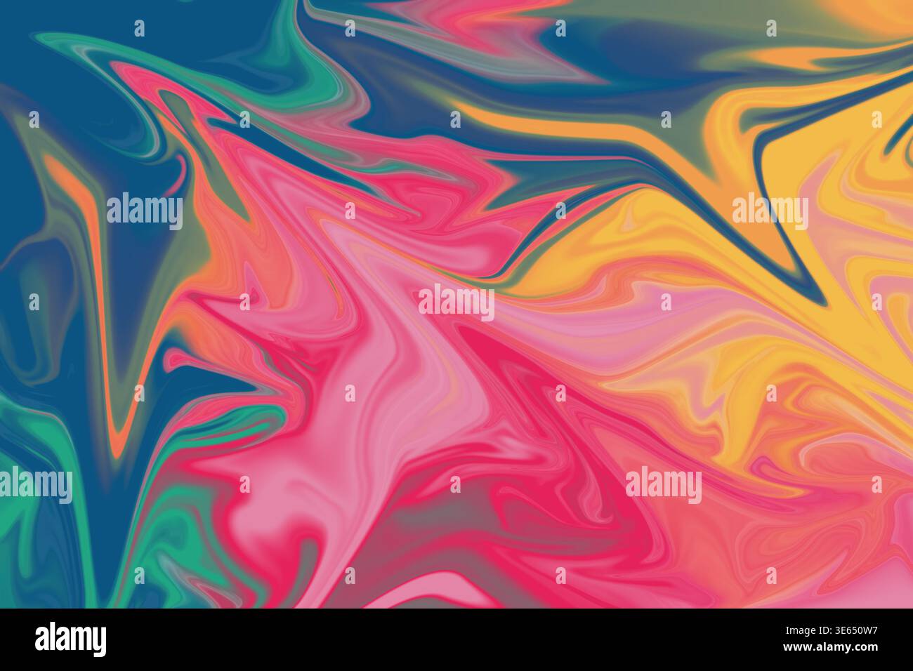 Une texture de marbre liquide abstraite vibrante et audacieuse avec des couleurs tourbillonnantes de bleu, rose, jaune et vert, créant un design dynamique et fluide. Banque D'Images