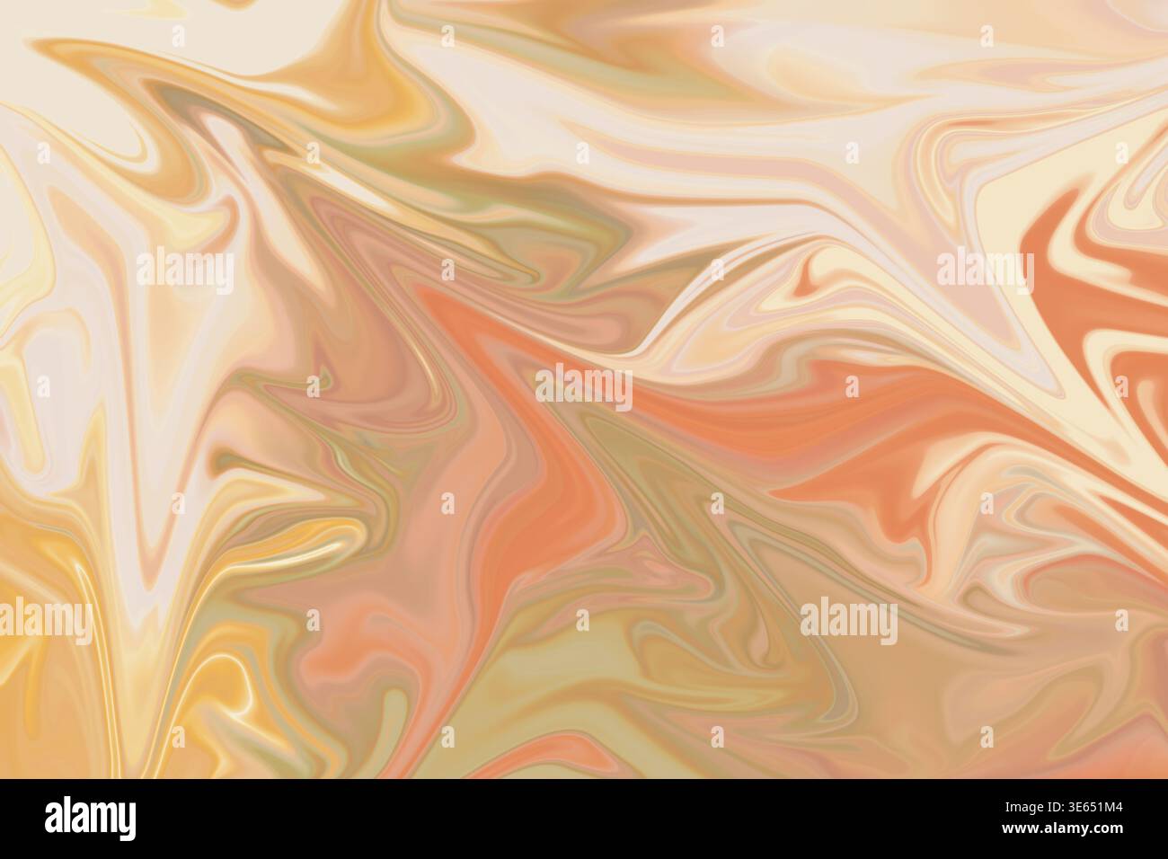 Un fond abstrait vibrant mettant en valeur des motifs de marbre liquide fluides dans des tons chauds d'orange, d'or et de crème, parfait pour les conceptions artistiques. Banque D'Images