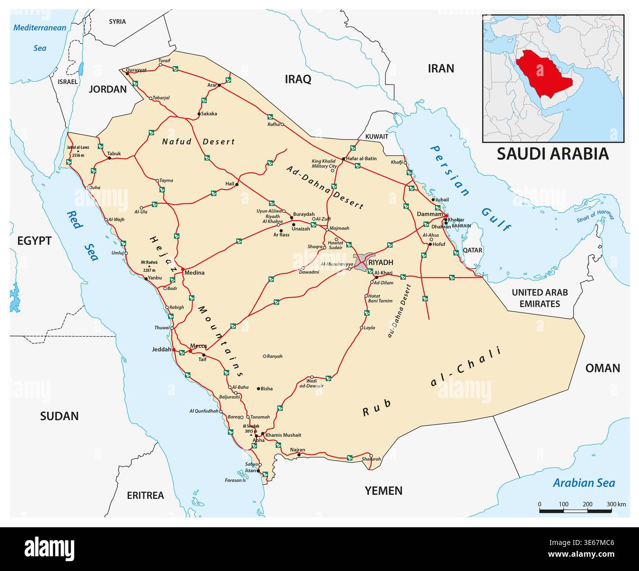 Carte du Royaume d'Arabie saoudite, moyen-Orient, péninsule arabique Banque D'Images