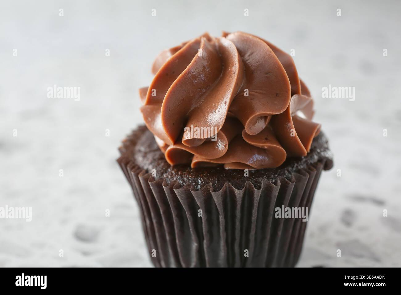 Une vue rapprochée d'un cupcake au chocolat. Banque D'Images