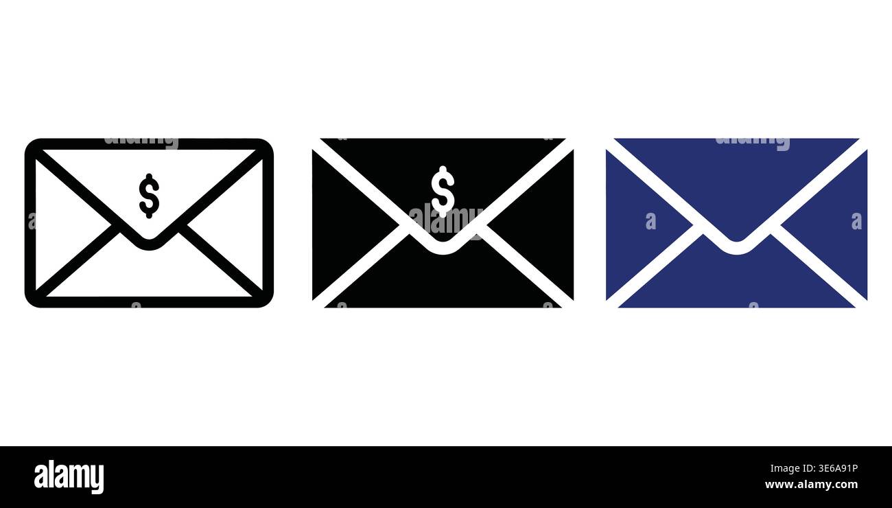 Représentations créatives des icônes de courrier électronique et de transaction financière dans les styles de conception graphique modernes Vector Charity inconvénients Illustration de Vecteur