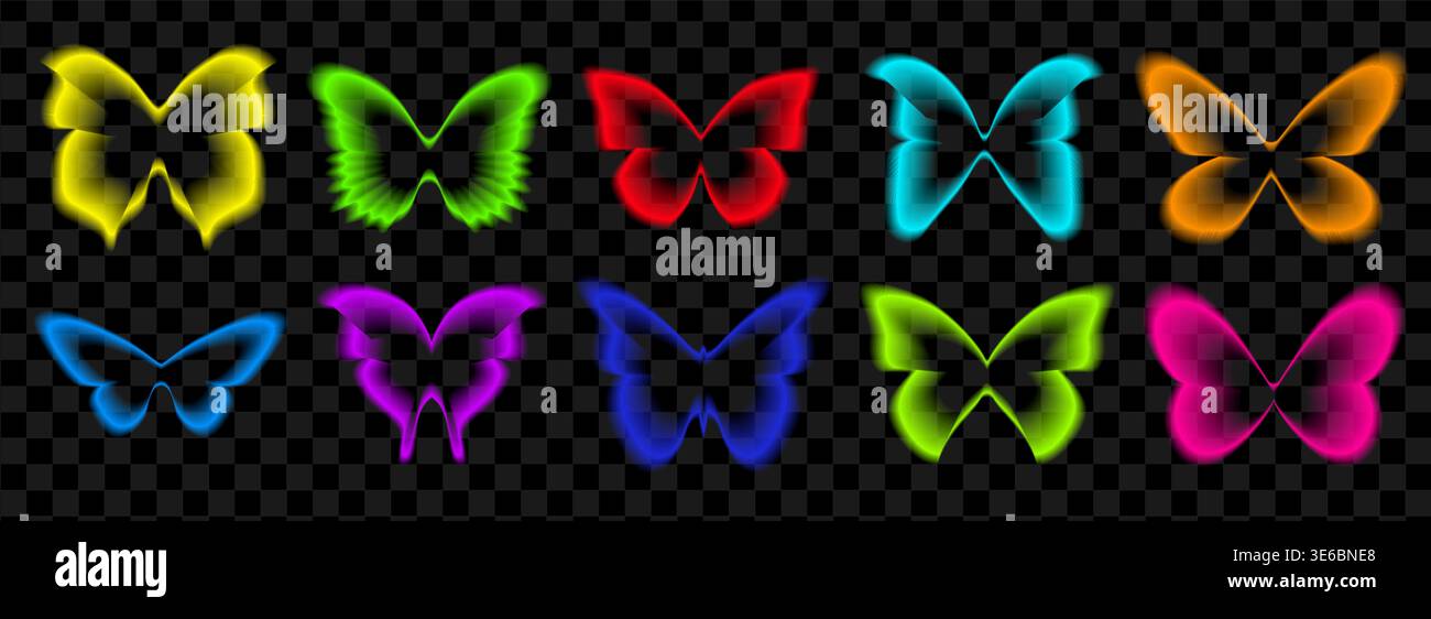 Collection Butterfly Bright dégradé effet aura. Autocollants néon y2k flous Illustration de Vecteur