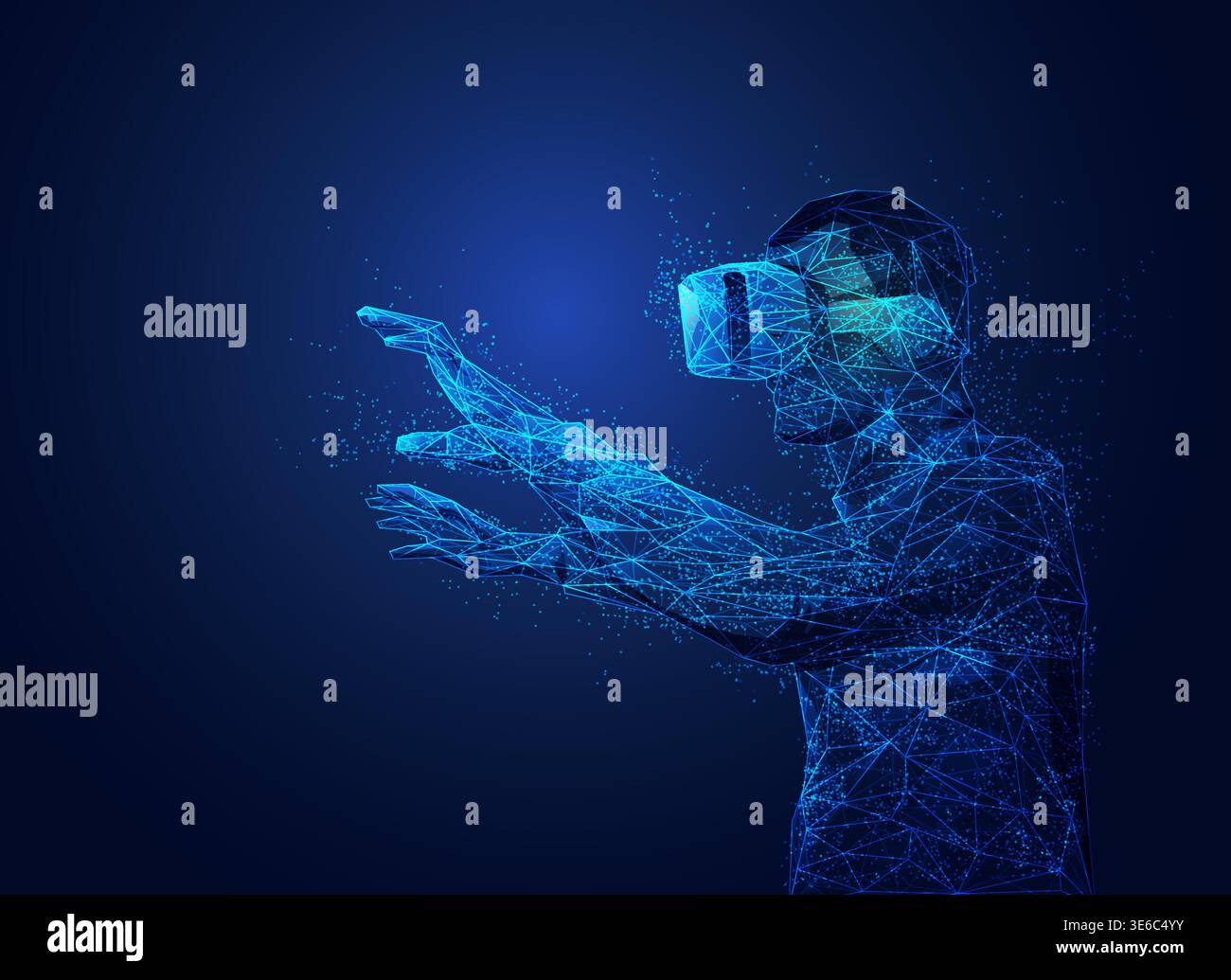 Concept de technologie de réalité virtuelle, homme portant des lunettes VR présentées dans un style polygonal Illustration de Vecteur