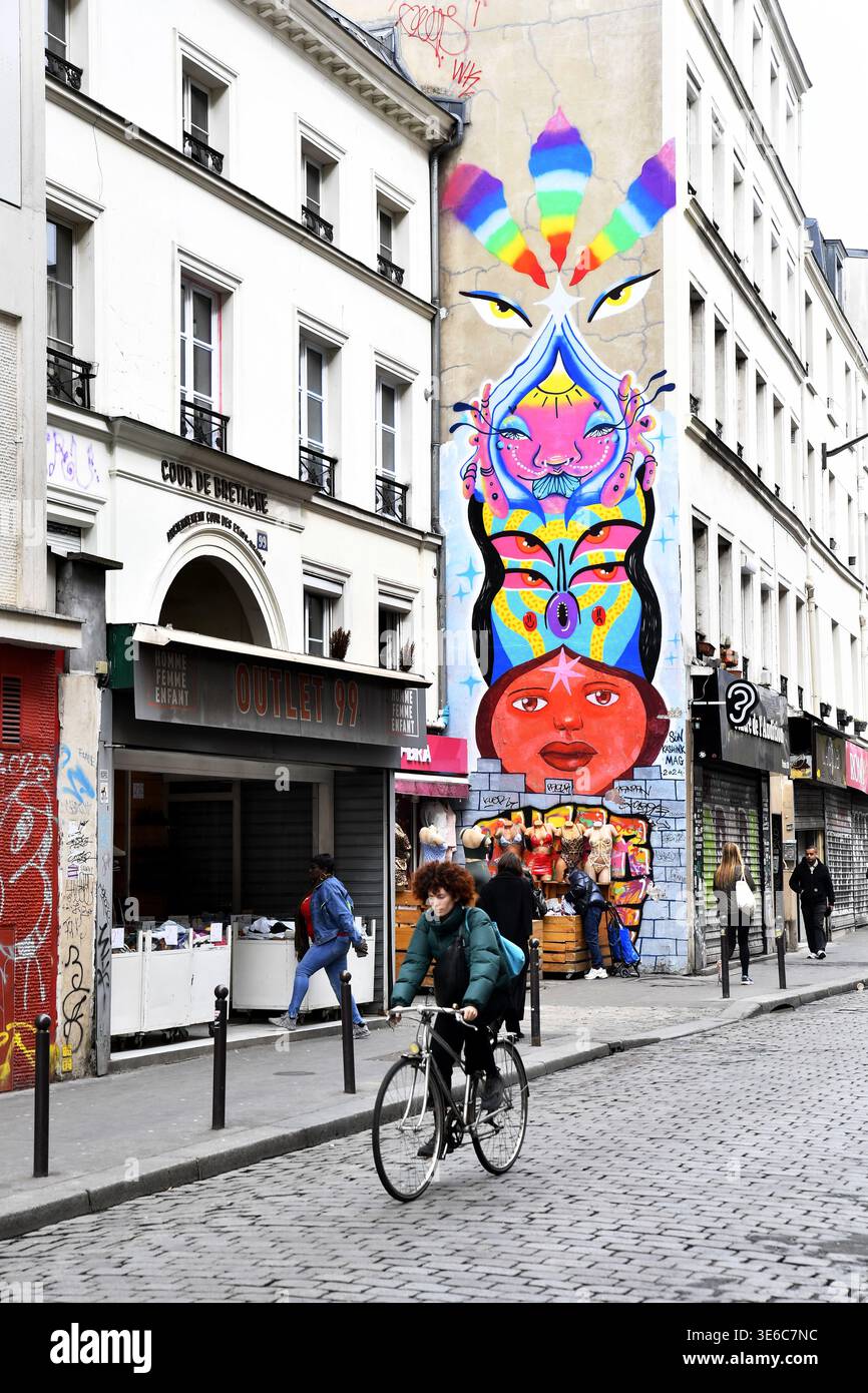 Street art et tags sur les murs de Paris - France Banque D'Images