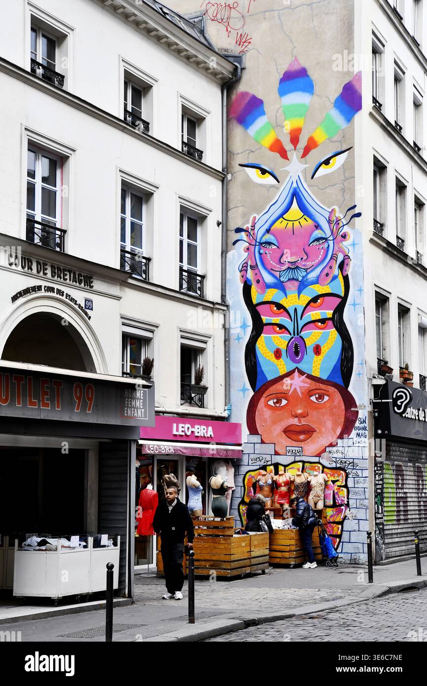 Street art et tags sur les murs de Paris - France Banque D'Images