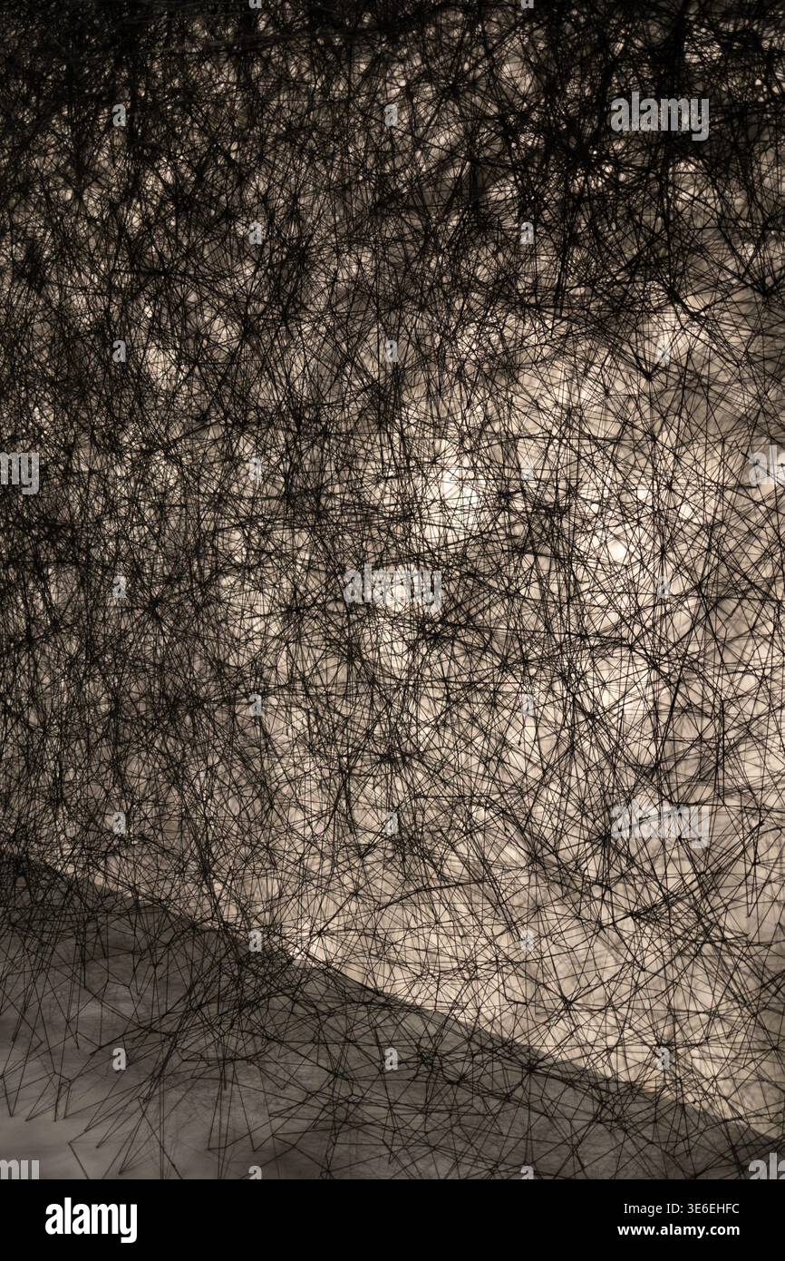 Londres, Royaume-Uni – installation de Chiharu Shiota à la Hayward Gallery, sculpture d’art contemporain abstrait Banque D'Images