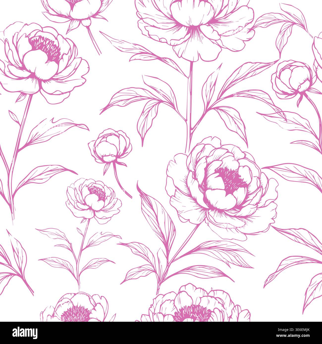 Motif sans couture blanc délicat avec pivoines roses. Dessiné à la main. Pas ai, illustration vectorielle. Illustration de Vecteur