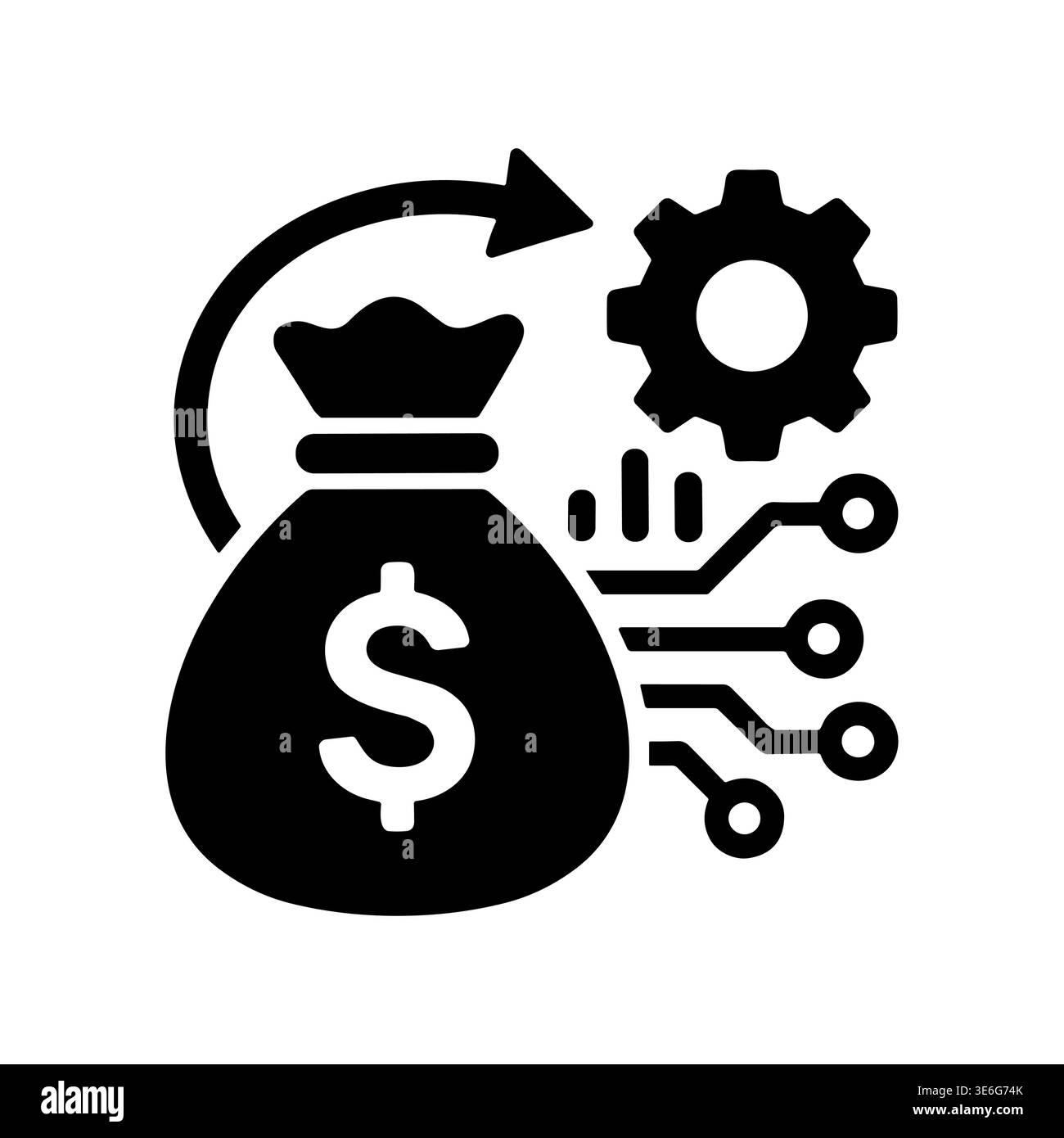 Sac d'argent avec le signe du dollar, l'équipement et l'icône de glyphe de carte de circuit imprimé Illustration de Vecteur