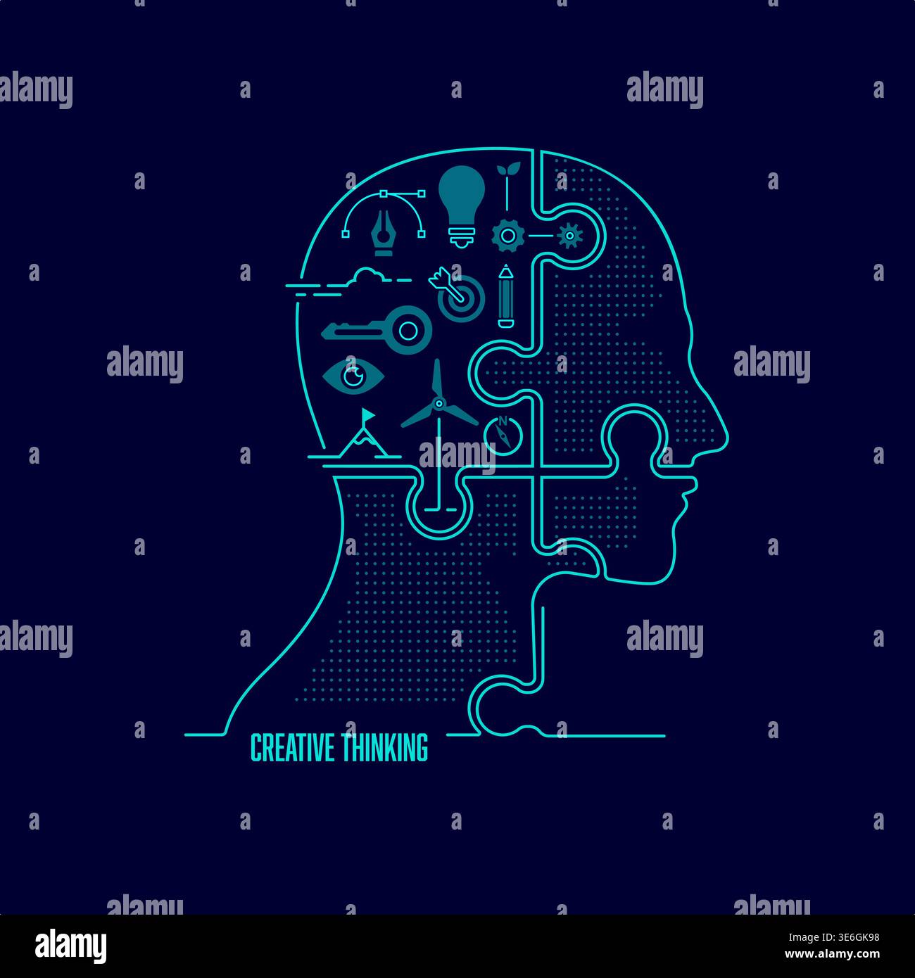 concept de la pensée créative dans un style de contour avec des icônes associées Illustration de Vecteur