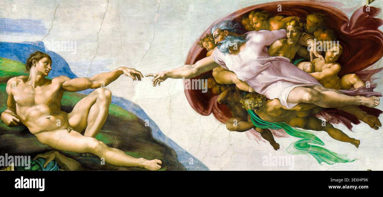 Michelangelo Buonarroti, la création d'Adam, fresque, vers 1511 Banque D'Images