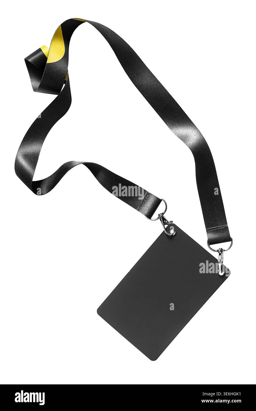 Badge noir vierge avec bracelet noir isolé sur fond blanc Banque D'Images
