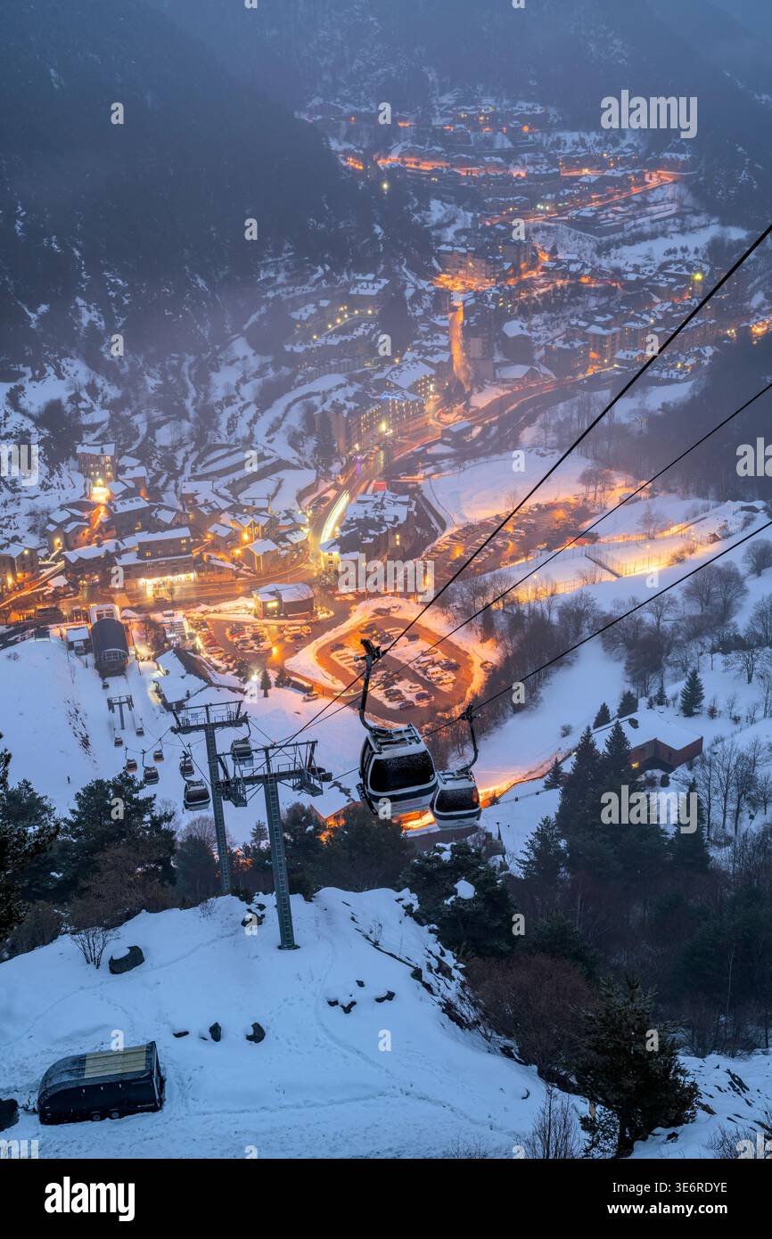 Vue hivernale d'Arinsal, la Massana, Andorre Banque D'Images