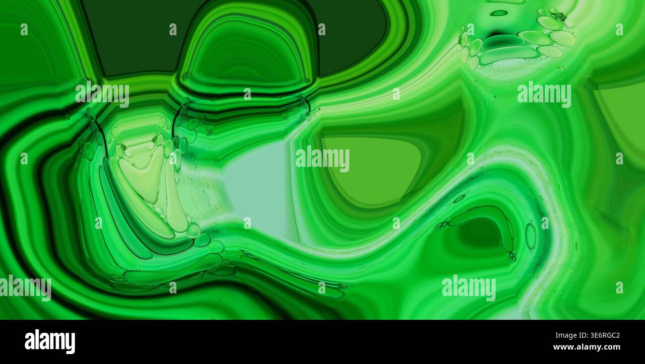 Liquide vert abstrait avec des formes organiques fluides créant un fond dynamique Banque D'Images