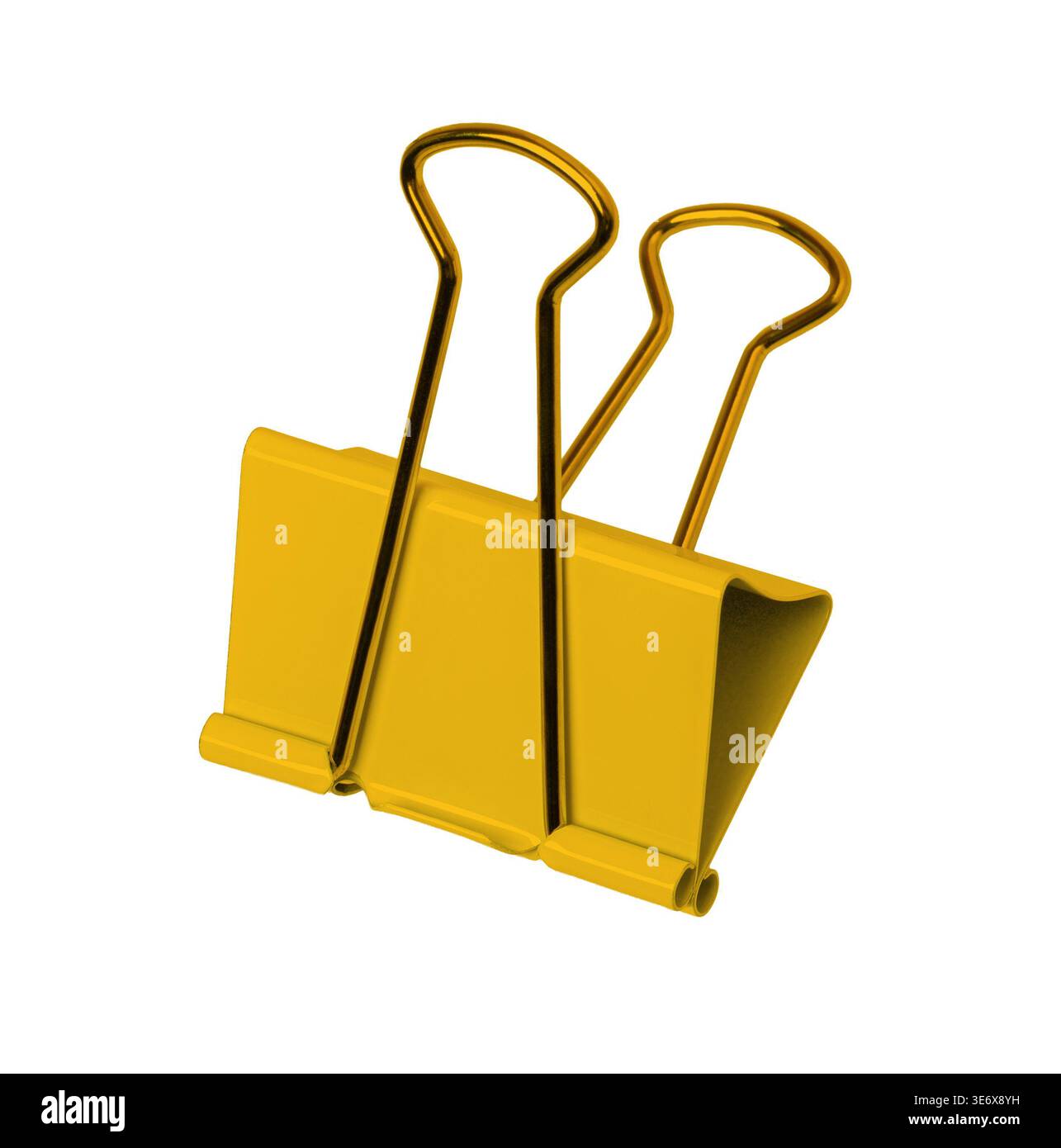 Clip jaune pour reliure organisant des documents avec un fond transparent Banque D'Images