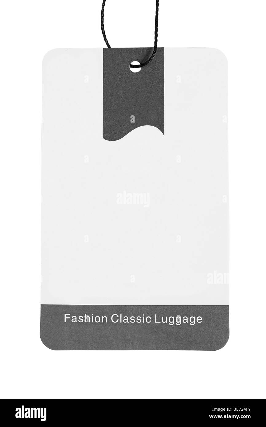 Texte d'étiquette en papier vierge Fashion Classic Luggage isolé sur blanc Banque D'Images