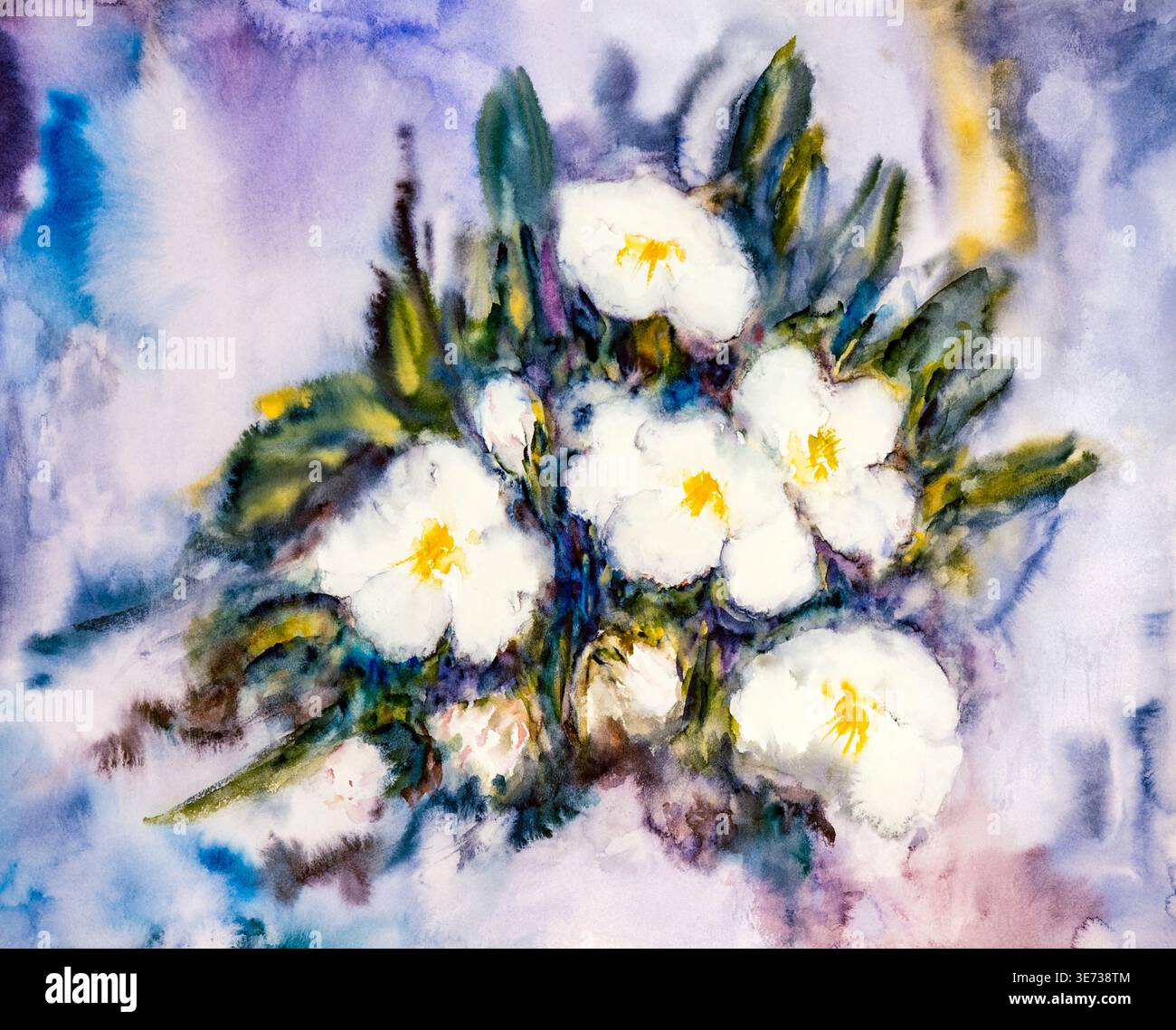 Aquarelle par Heidemarie Mayer, aquarelle de fleurs, roses de Noël Banque D'Images