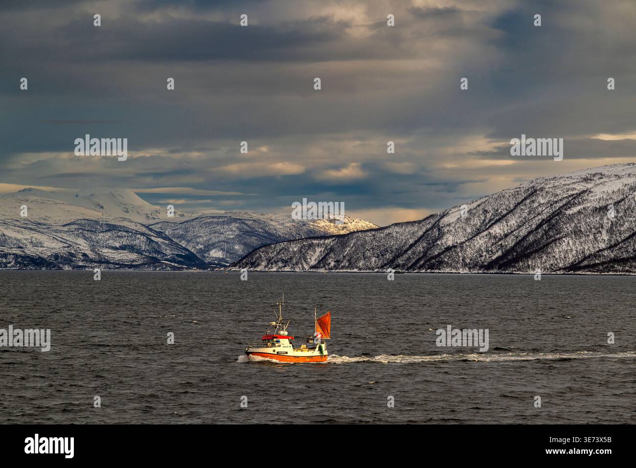 Vue panoramique sur la côte de l'île de Kvaloya en hiver, Troms, Norvège Banque D'Images