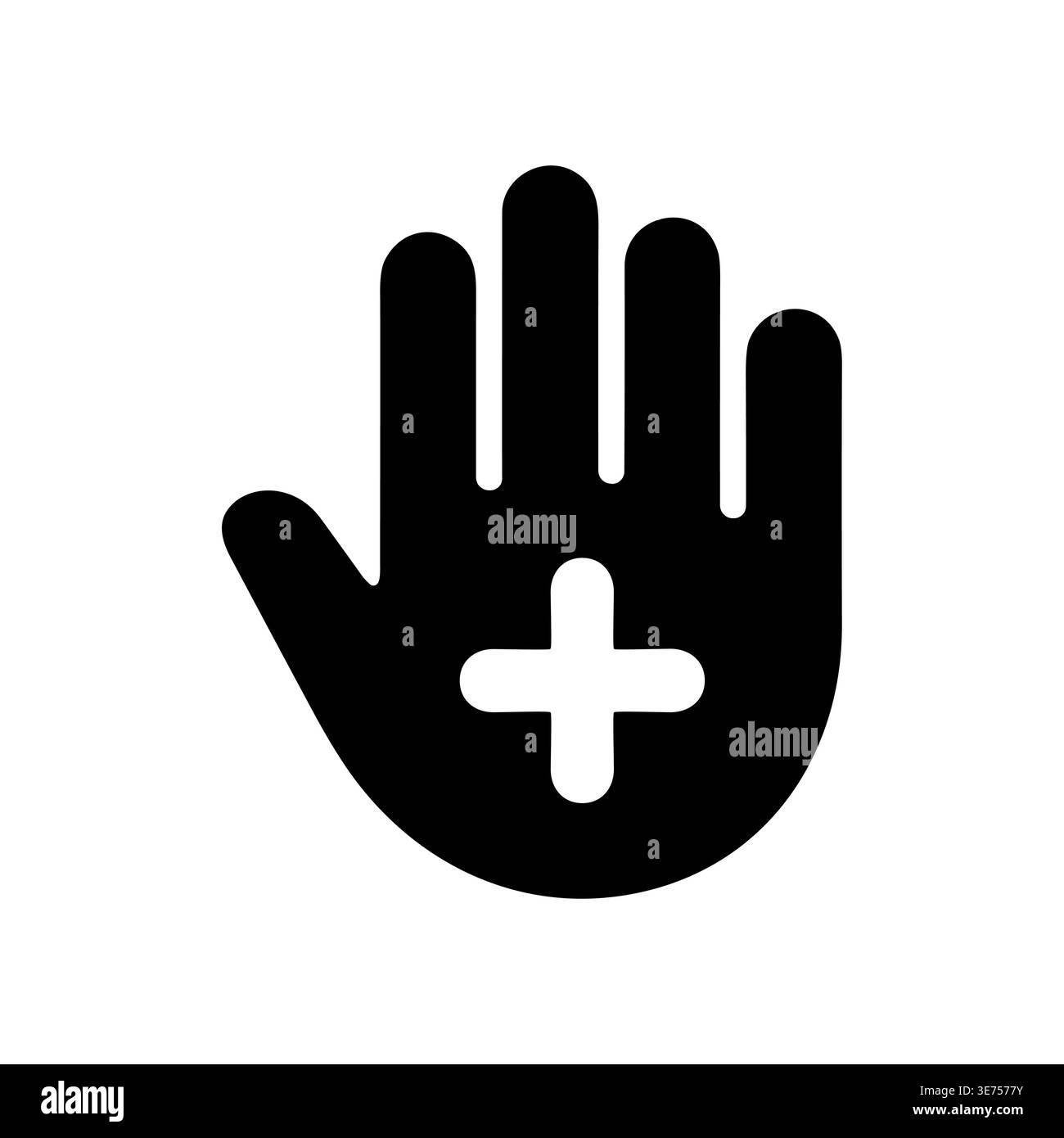 Silhouette de main noire avec une illustration vectorielle de signe plus blanc Illustration de Vecteur