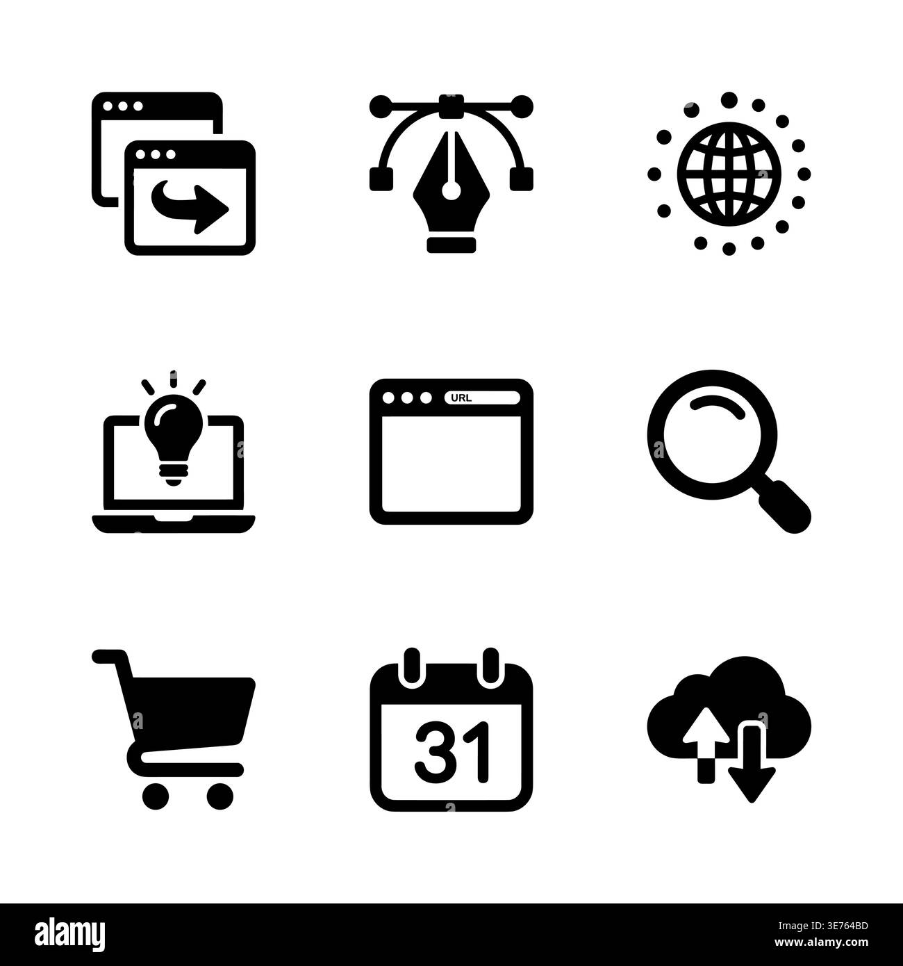 Jeu d'icônes Black Glyph Web et Mobile UI Illustration de Vecteur