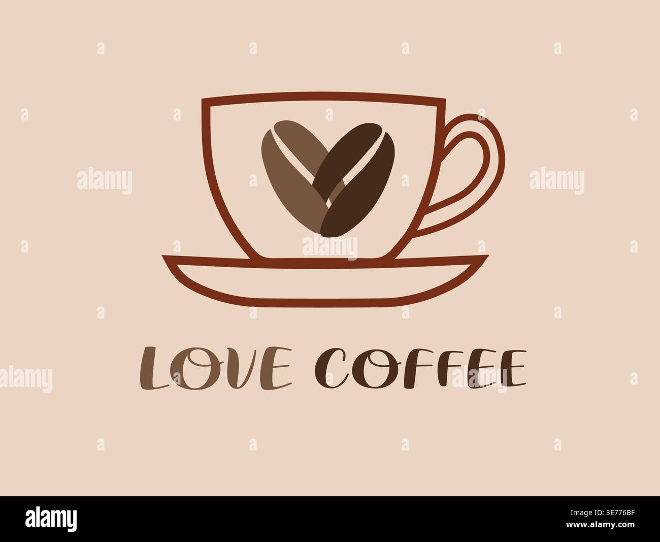 Logo de tasse à café avec haricots en forme de cœur – Love Coffee Branding Design, emblème d'identité de café, icône de boisson de style vintage minimal, logo de magasin d'espresso Illustration de Vecteur