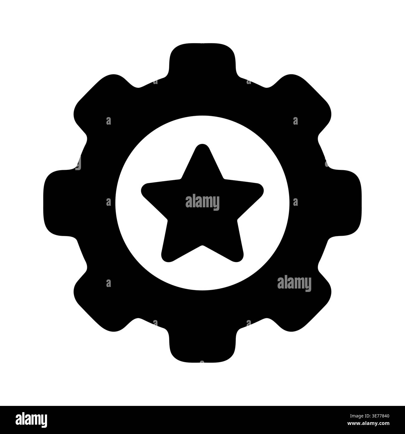 Icône de glyphe noir de l'engrenage avec symbole d'étoile à l'intérieur Illustration de Vecteur