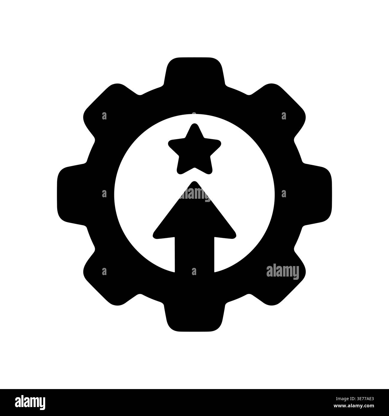 Icône d'engrenage avec la flèche pointant vers l'étoile en noir Illustration de Vecteur
