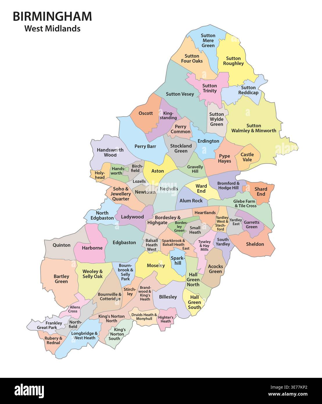 Carte du quartier de la ville anglaise de Birmingham, Royaume-Uni Banque D'Images