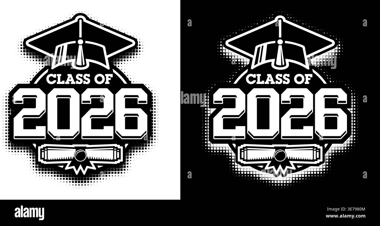 Lettrage Senior Class de 2026 pour les voeux, carte d'invitation. Texte pour la conception de graduation, événement de félicitations, T-shirt, fête, lycée ou collège Illustration de Vecteur