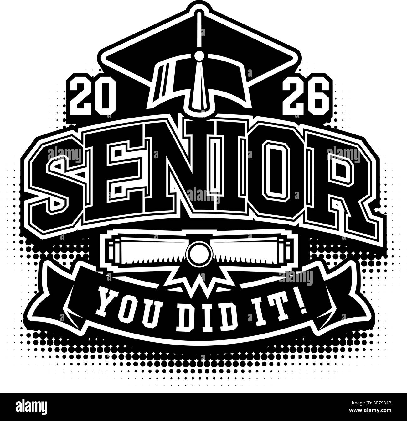 Lettrage Senior Class de 2026 vous l'avez fait pour la salutation, carte d'invitation. Texte pour la conception de graduation, événement de félicitations, T-shirt, fête, lycée Illustration de Vecteur